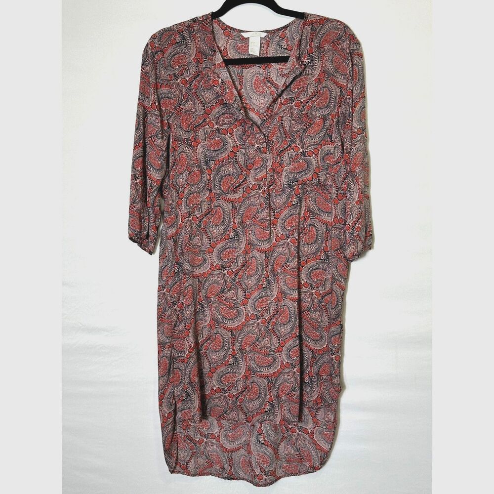 H&M Retro-Inspired Lightweight Mini Dress V-neck 3/4 Sleeve Size 8 BOHO Paisley